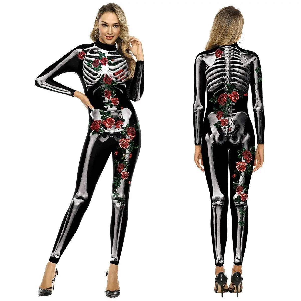 Adult Skeleton Print Zentai Jumpsuit Halloween Cosplay Costume - Pajamasbuy