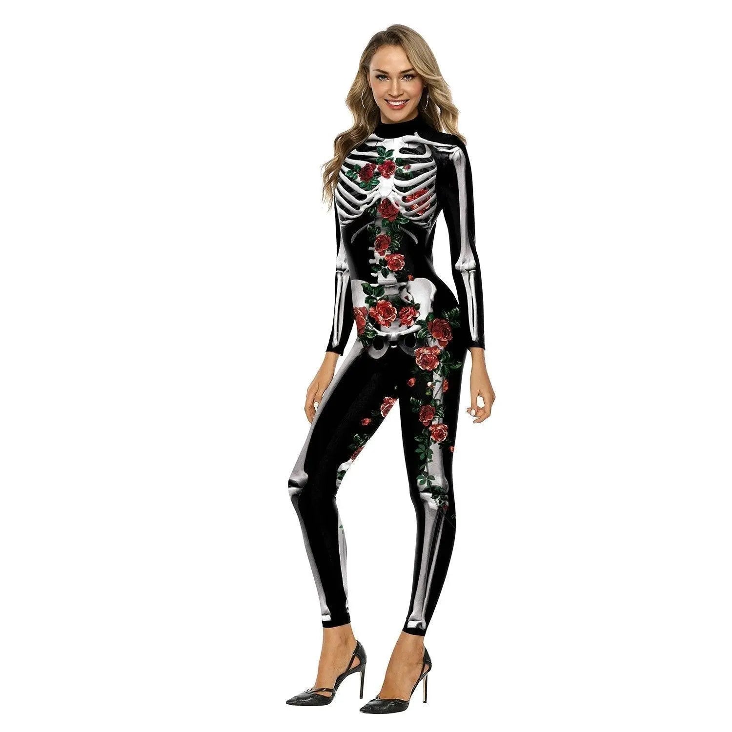 Adult Skeleton Print Zentai Jumpsuit Halloween Cosplay Costume - Pajamasbuy