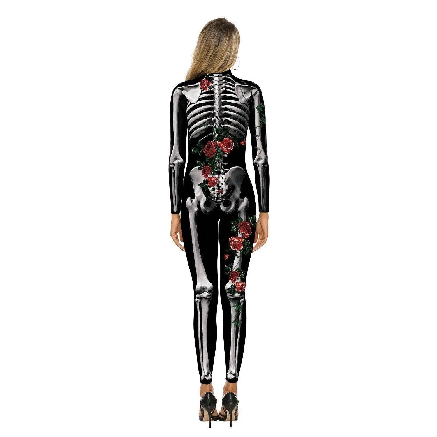 Adult Skeleton Print Zentai Jumpsuit Halloween Cosplay Costume - Pajamasbuy