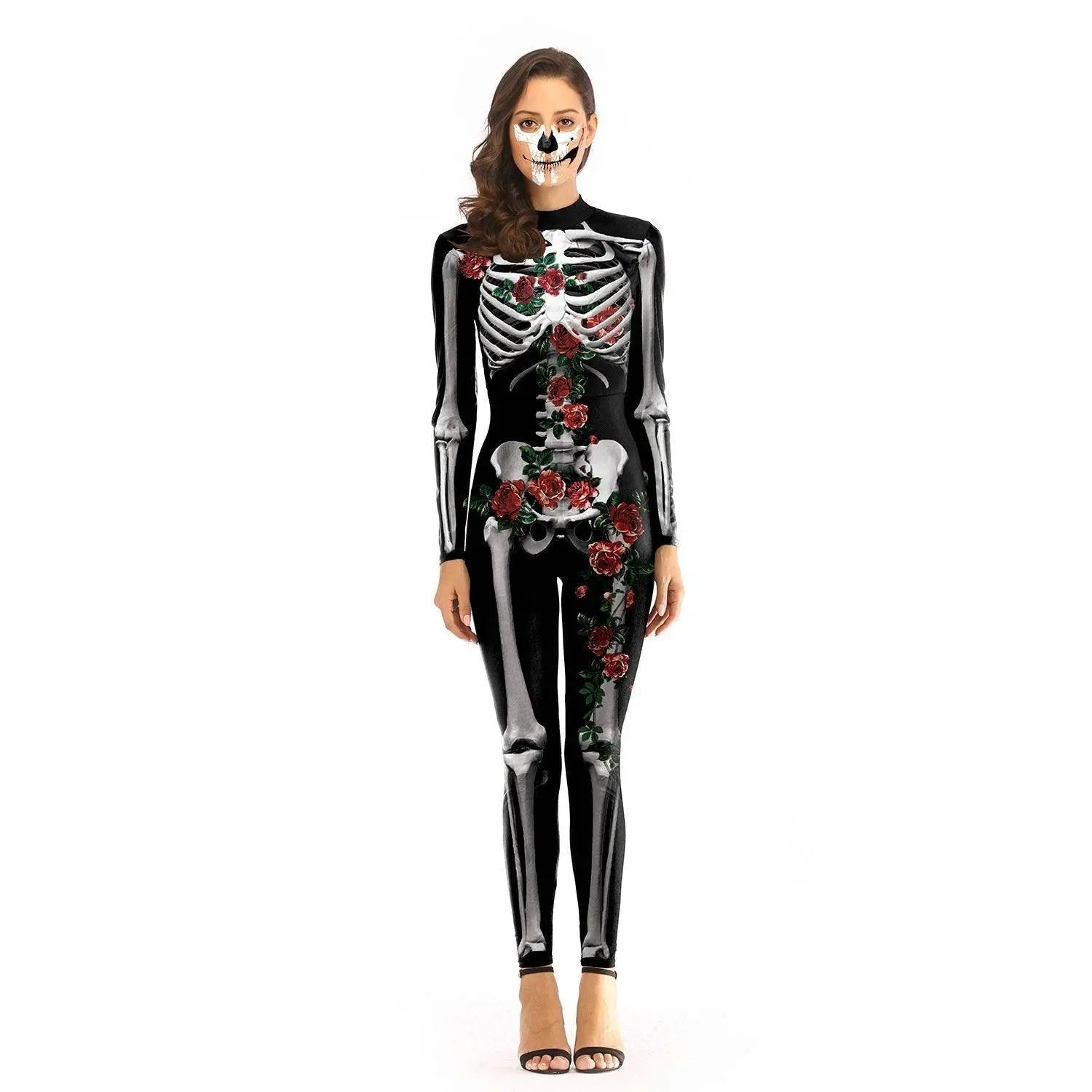 Adult Skeleton Print Zentai Jumpsuit Halloween Cosplay Costume - Pajamasbuy