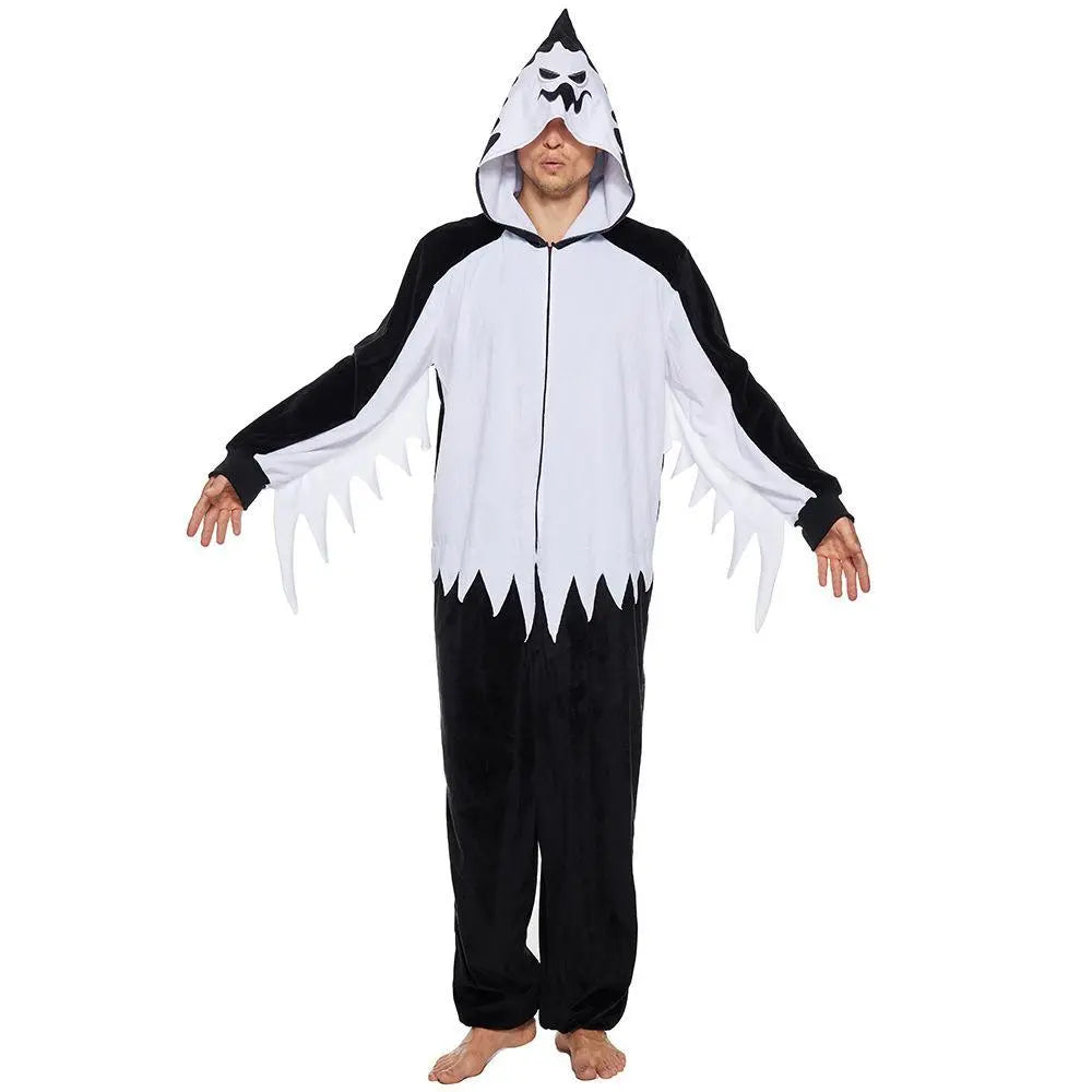 Adult White Haunt Fluffy Ghost Hooded Pajamas Halloween Horror Costume Scream - Pajamasbuy