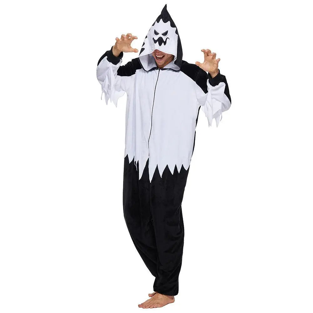 Adult White Haunt Fluffy Ghost Hooded Pajamas Halloween Horror Costume Scream - Pajamasbuy