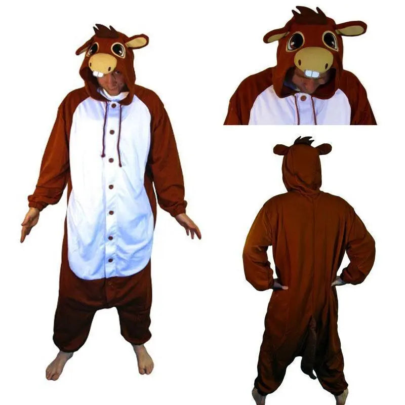 Animal Adult Brown Donkey Onesies Hoodie kigurumi Pajamas - Pajamasbuy