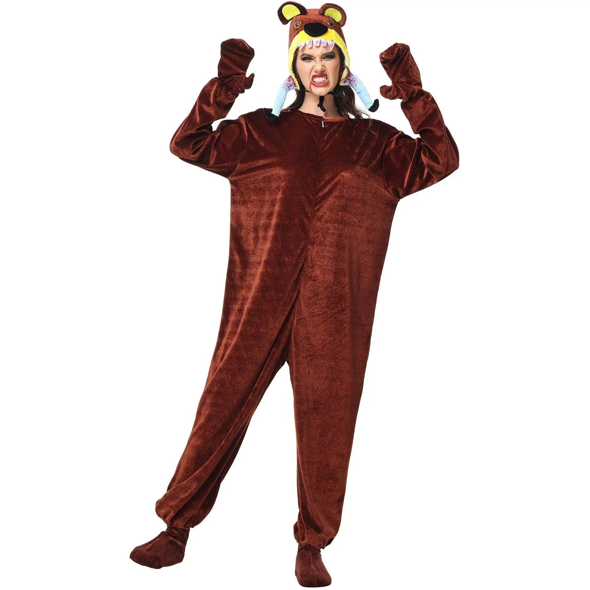 Animal kigurumi onesies Cannibal Bear Costume Funny Pajamas for Halloween - Pajamasbuy