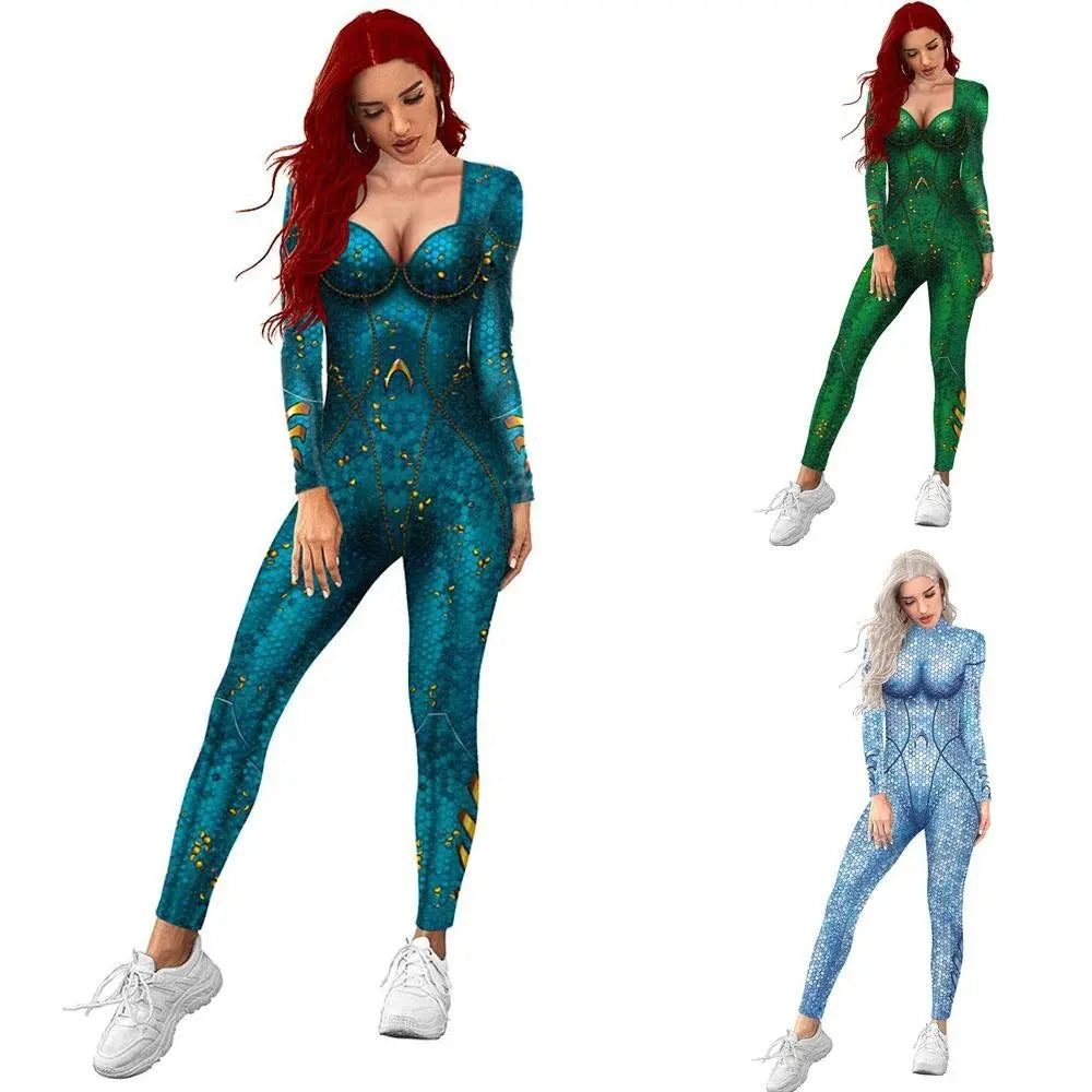 Atlanna Queen Aquaman Cosplay Costume Jumpsuit Halloween Sequined Catsuit Party Zentai - Pajamasbuy