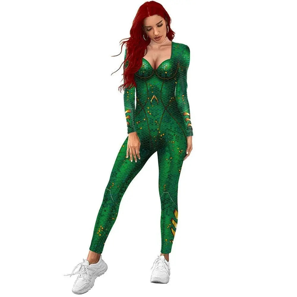 Atlanna Queen Aquaman Cosplay Costume Jumpsuit Halloween Sequined Catsuit Party Zentai - Pajamasbuy