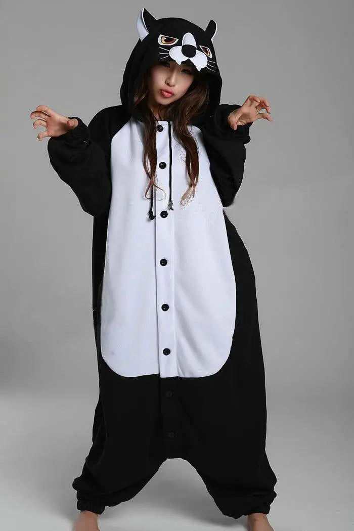 Black Leopard Animal Adult Onesie Kigurumi Costume Pajamas - Pajamasbuy