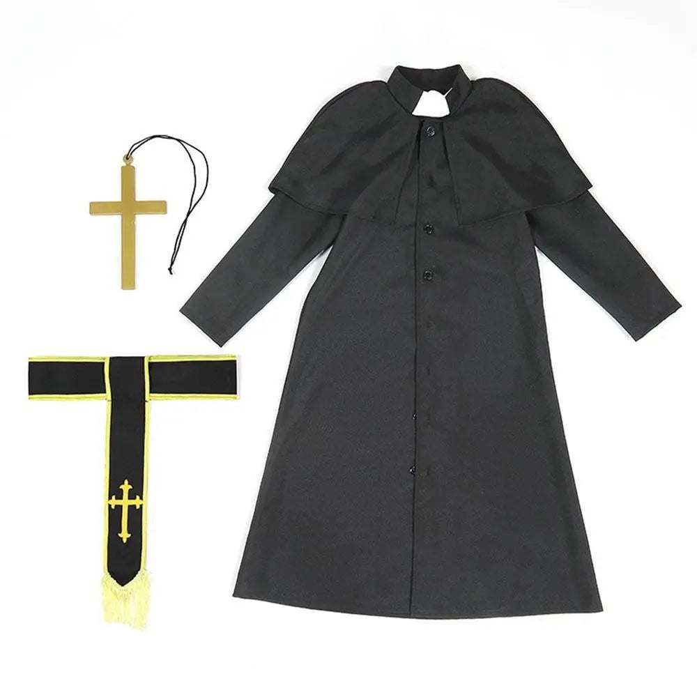 Black Robed Priest Halloween Outfits Carnival Cosplay Costume For Kids - Pajamasbuy