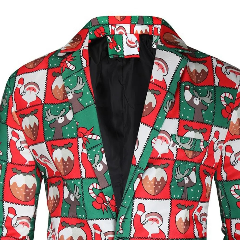 Christmas Black men's Blazer suits Santa 3D print Jackets - Pajamasbuy