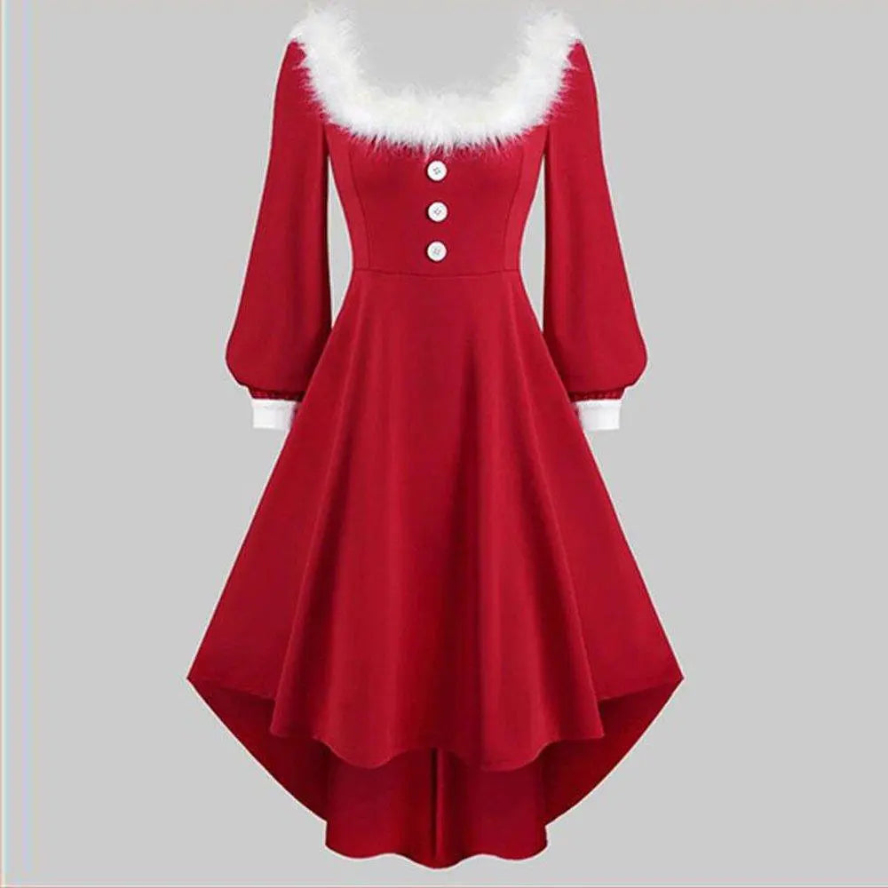 Christmas Costumes Red Long Sleeve Button Plush Princess Dress - Pajamasbuy