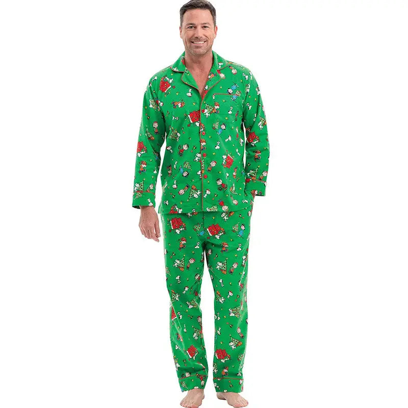 Christmas Family Matching Green Pajamas Snoopy Prints with V-Neck and Pockets for Adults Kids|?Pajamasbuy