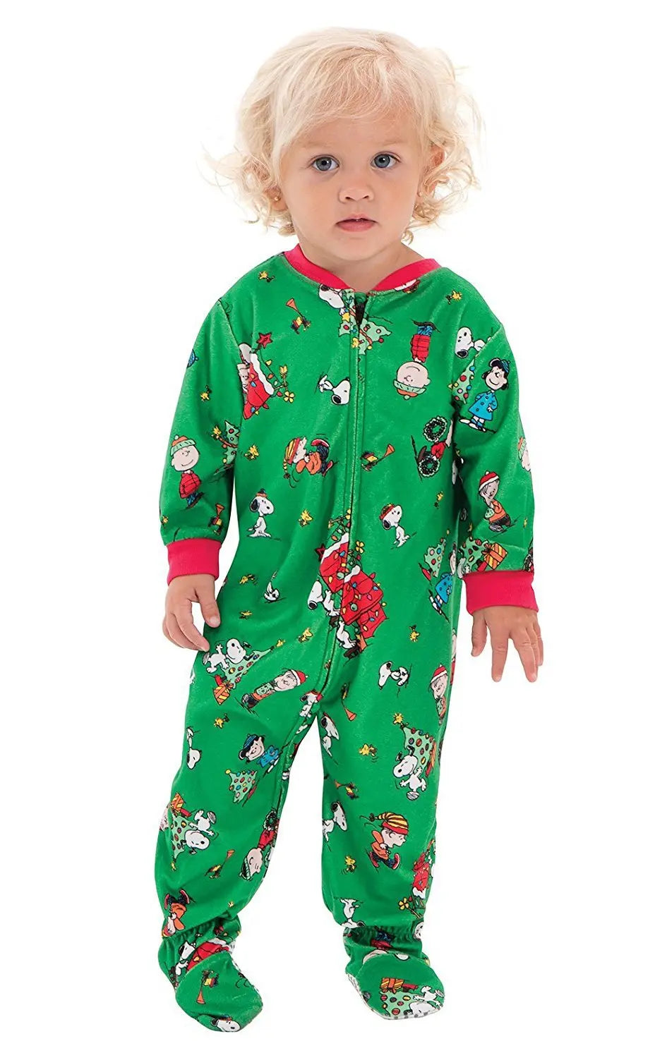 Christmas Family Matching Green Pajamas Snoopy Prints with V-Neck and Pockets for Adults Kids|?Pajamasbuy