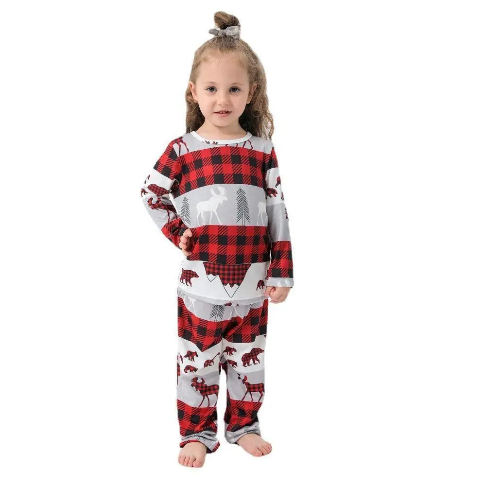 Christmas Family Matching Pajamas Elk Print Plaid Sleepwear Set Dog Pajamas - Pajamasbuy