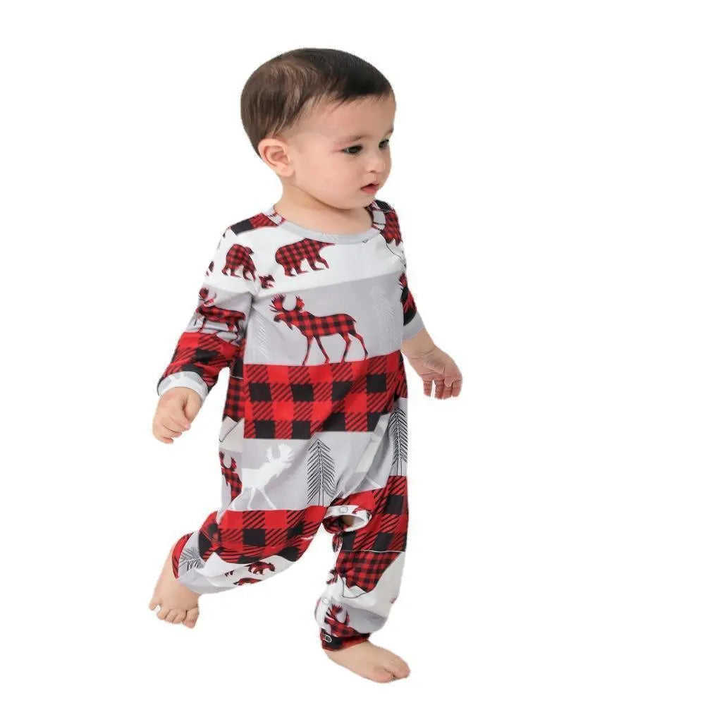 Christmas Family Matching Pajamas Elk Print Plaid Sleepwear Set Dog Pajamas - Pajamasbuy