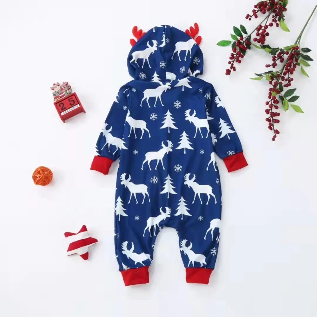 Christmas Family Matching Pajamas Reindeer Print Hooded Jumpsuit Sleepwear Set - Pajamasbuy