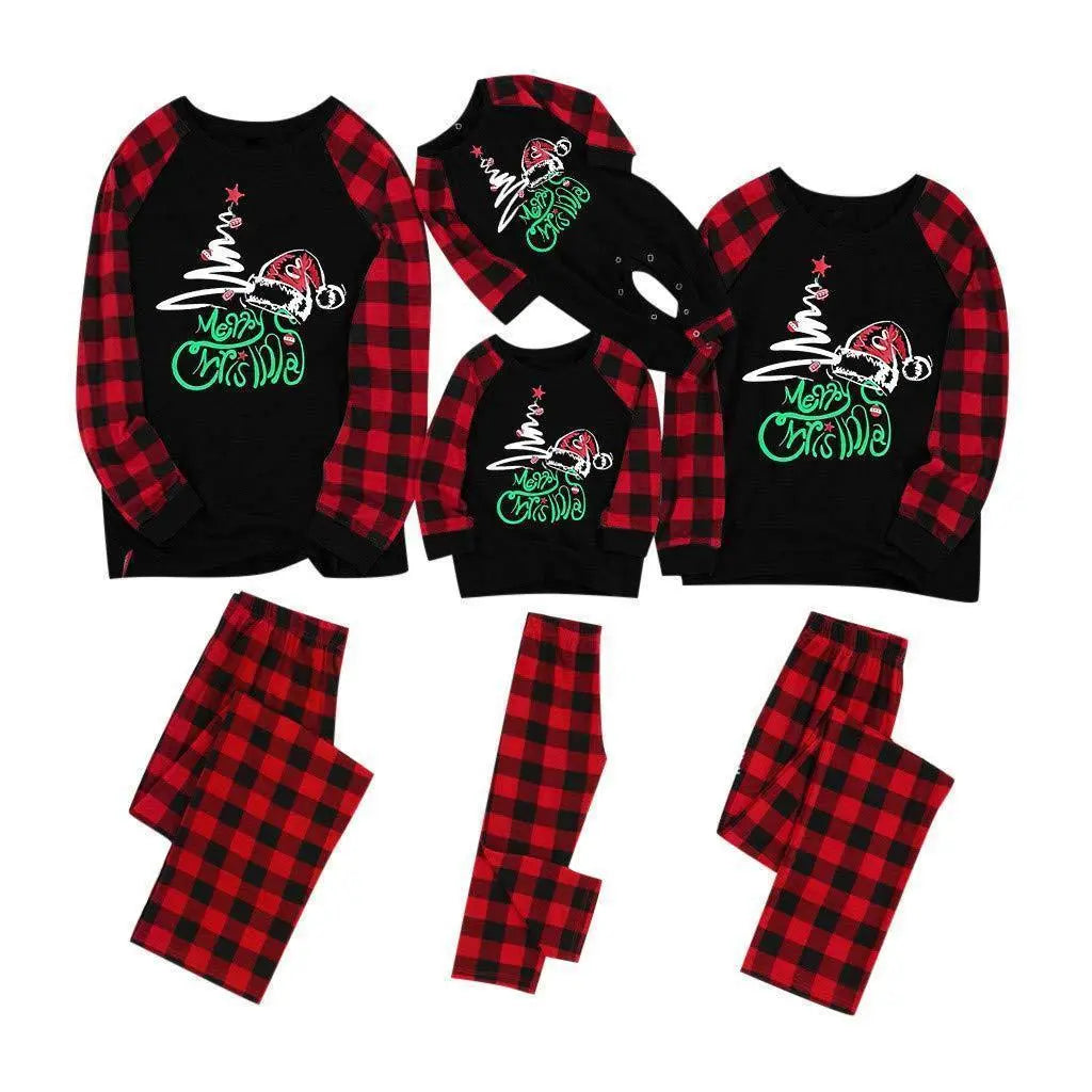 Christmas Family Matching Sleepwear Pajamas Sets red tree Top and Red Plaid Pants - Pajamasbuy