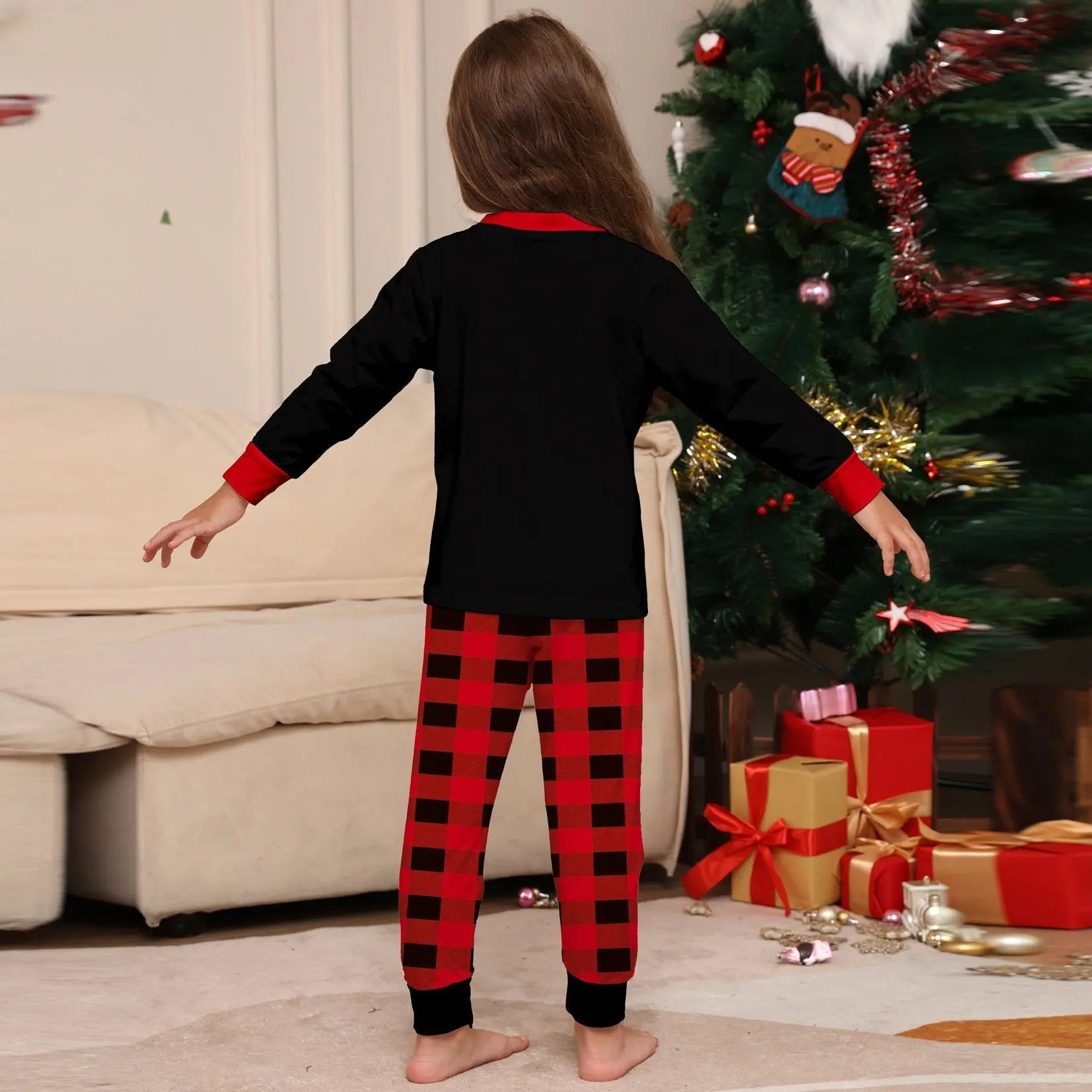 Christmas Hat Letter Red Black Checkered print Family Matching Pajamas Sets - Pajamasbuy