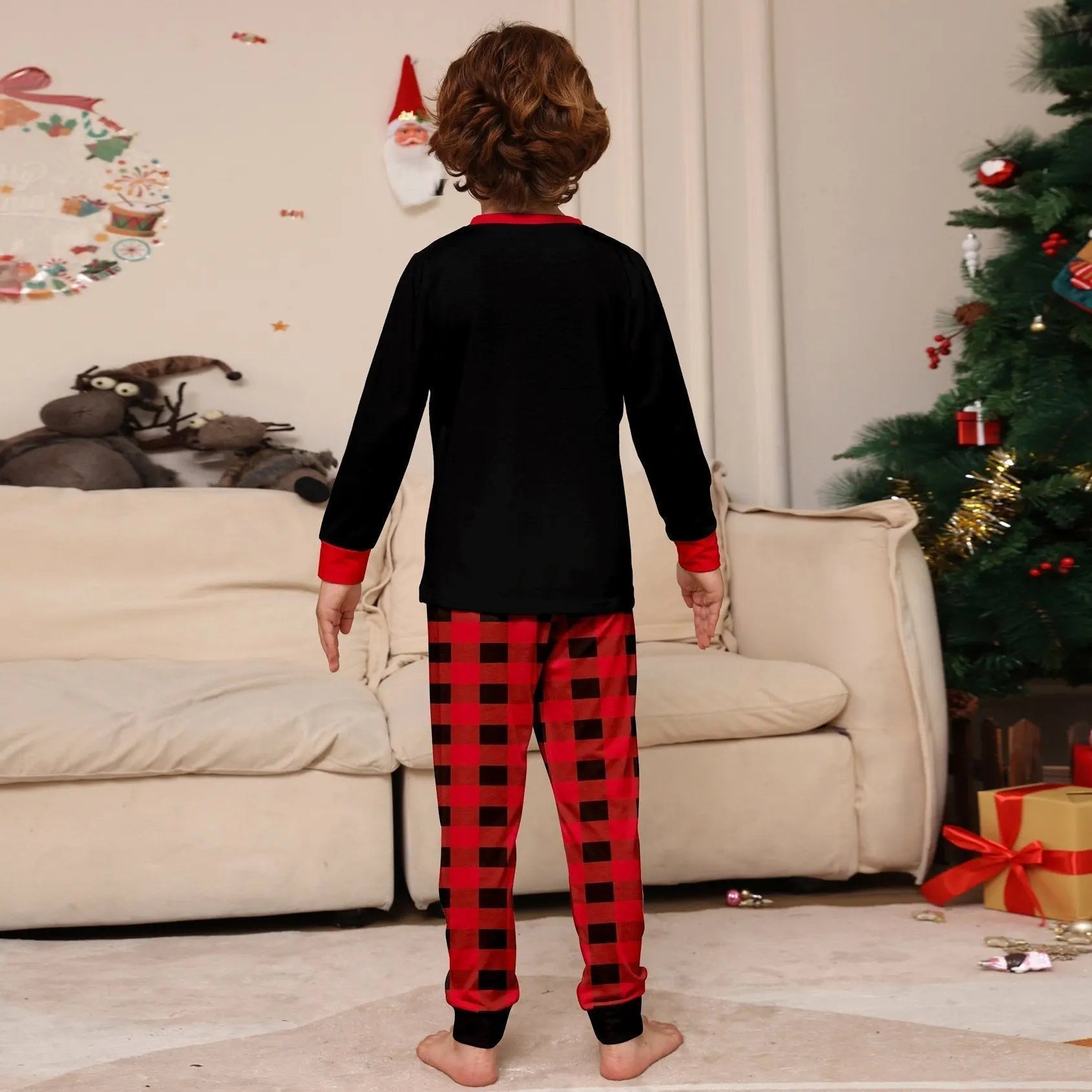 Christmas Hat Letter Red Black Checkered print Family Matching Pajamas Sets - Pajamasbuy