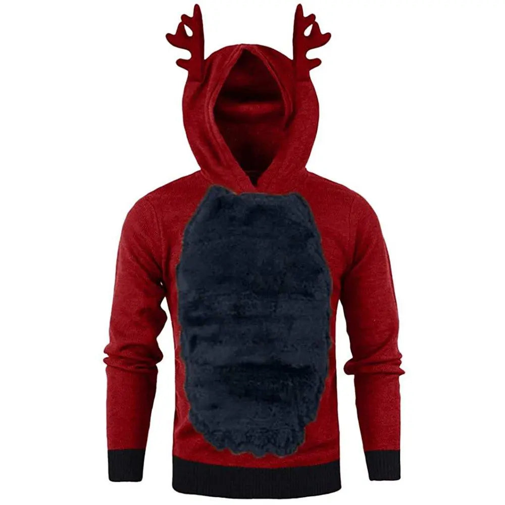 Christmas Hoodie for Men Sweatshirt Furry Reindeer Jacket Plus Velvet Coat - Pajamasbuy