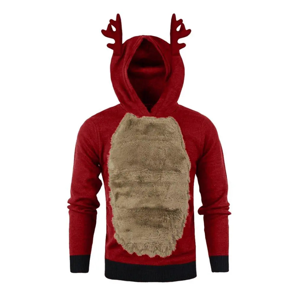 Christmas Hoodie for Men Sweatshirt Furry Reindeer Jacket Plus Velvet Coat - Pajamasbuy