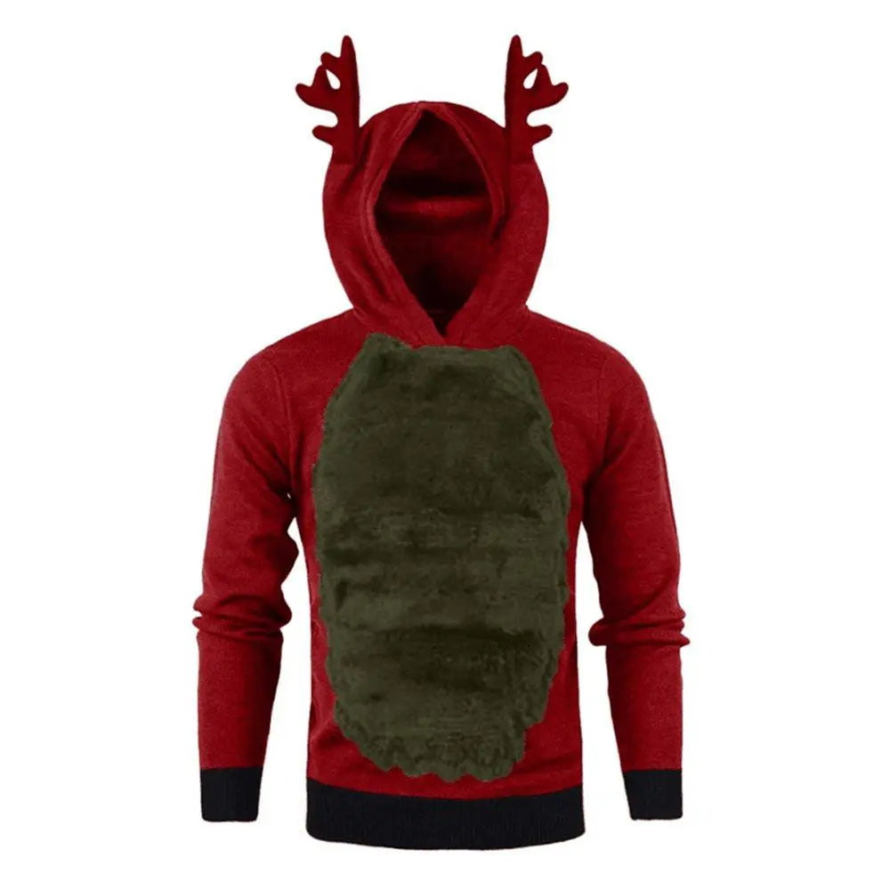 Christmas Hoodie for Men Sweatshirt Furry Reindeer Jacket Plus Velvet Coat - Pajamasbuy