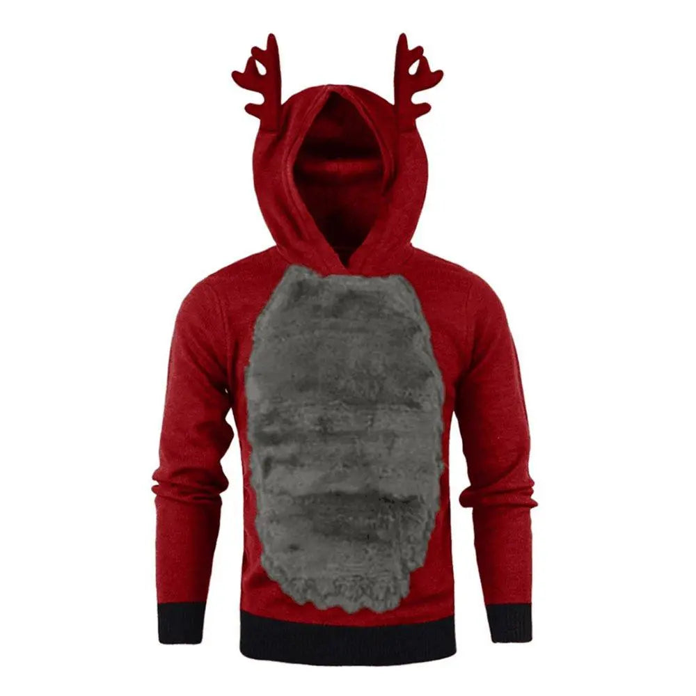 Christmas Hoodie for Men Sweatshirt Furry Reindeer Jacket Plus Velvet Coat - Pajamasbuy