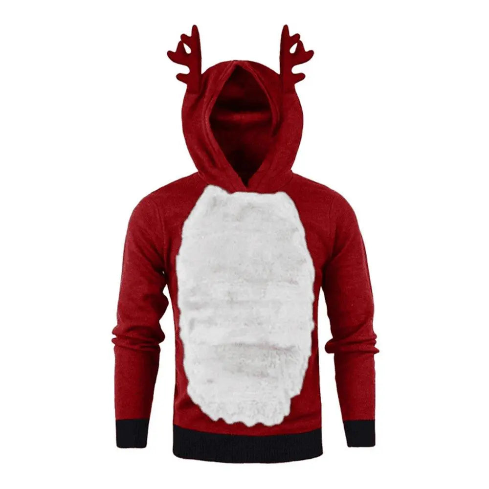 Christmas Hoodie for Men Sweatshirt Furry Reindeer Jacket Plus Velvet Coat - Pajamasbuy