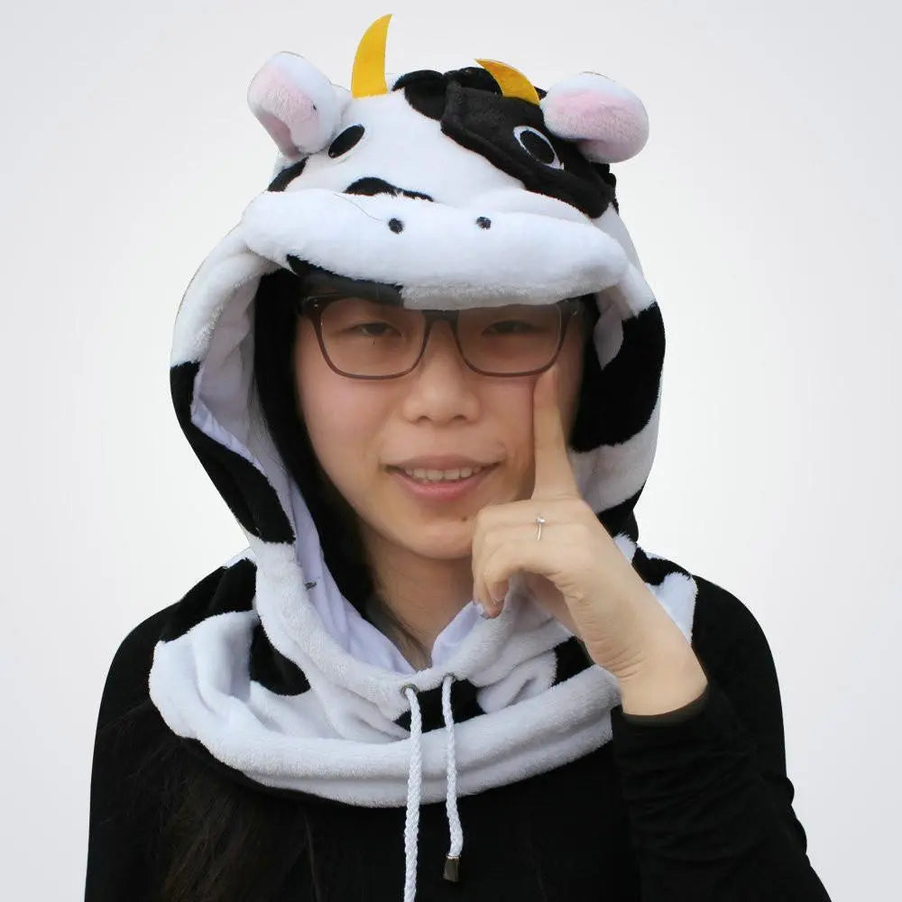 Cow Kigurumi Neckwarmer Hood hat animal onesiese accessories - Pajamasbuy