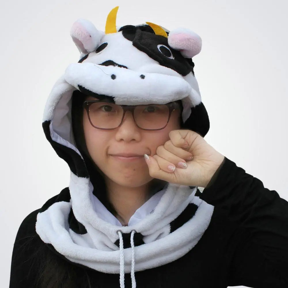 Cow Kigurumi Neckwarmer Hood hat animal onesiese accessories - Pajamasbuy