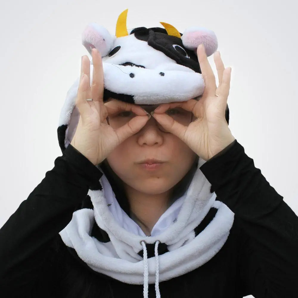 Cow Kigurumi Neckwarmer Hood hat animal onesiese accessories - Pajamasbuy