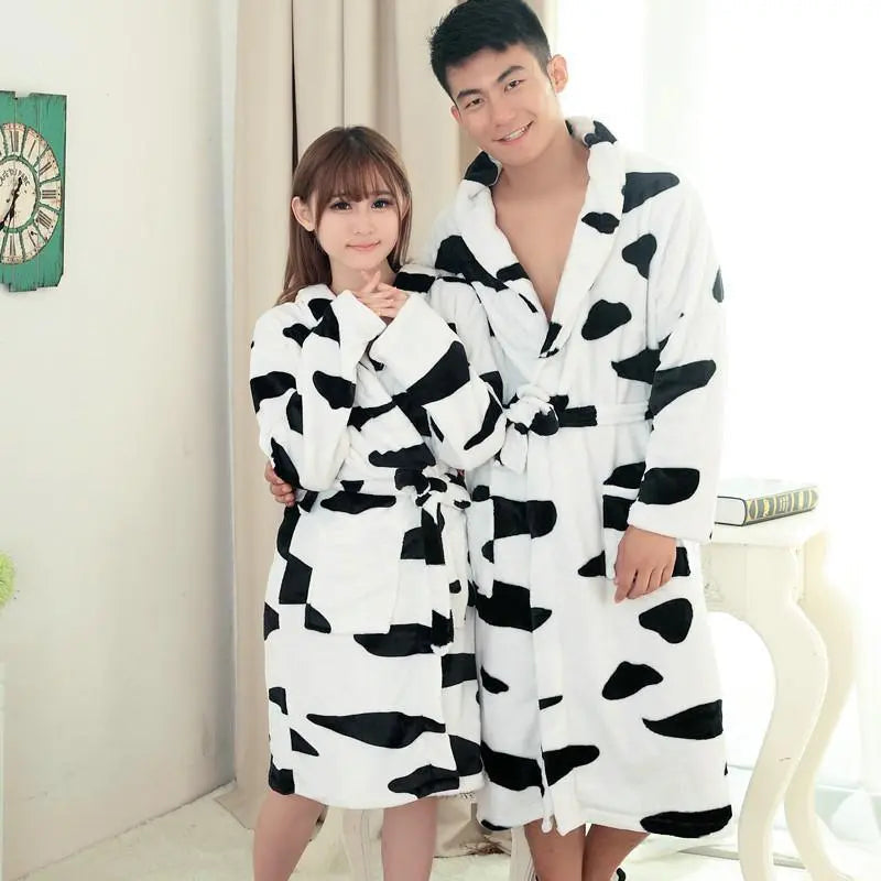 Cow Pajamas Winter Warm Onesies Coral Fleece Hoodie Kigurumi Robe - Pajamasbuy