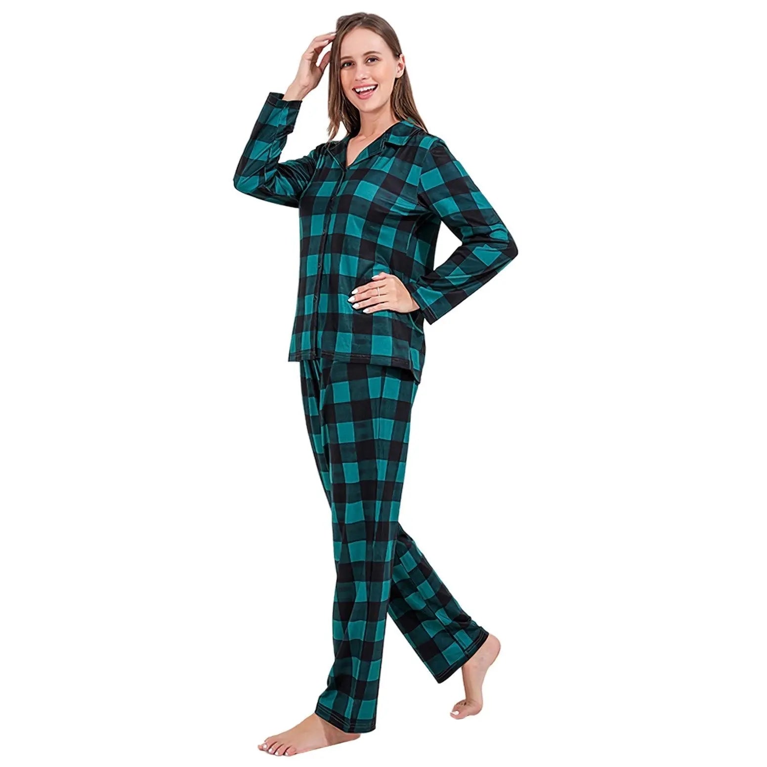 Dark Green Plaid Christmas Family Couples Matching Pajamas Party Sets - Pajamasbuy