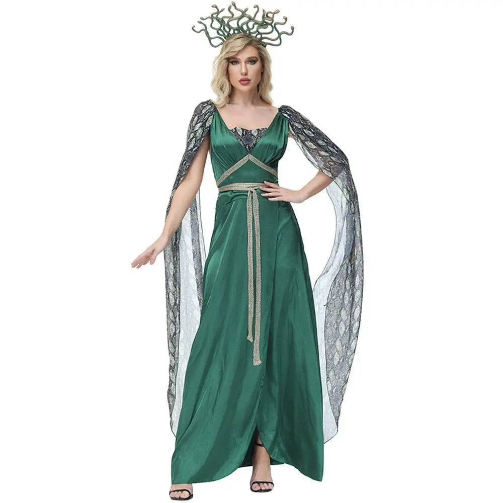 Dark green snake print slit dress mythical siren Medusa dress Halloween Costumes for adult - Pajamasbuy