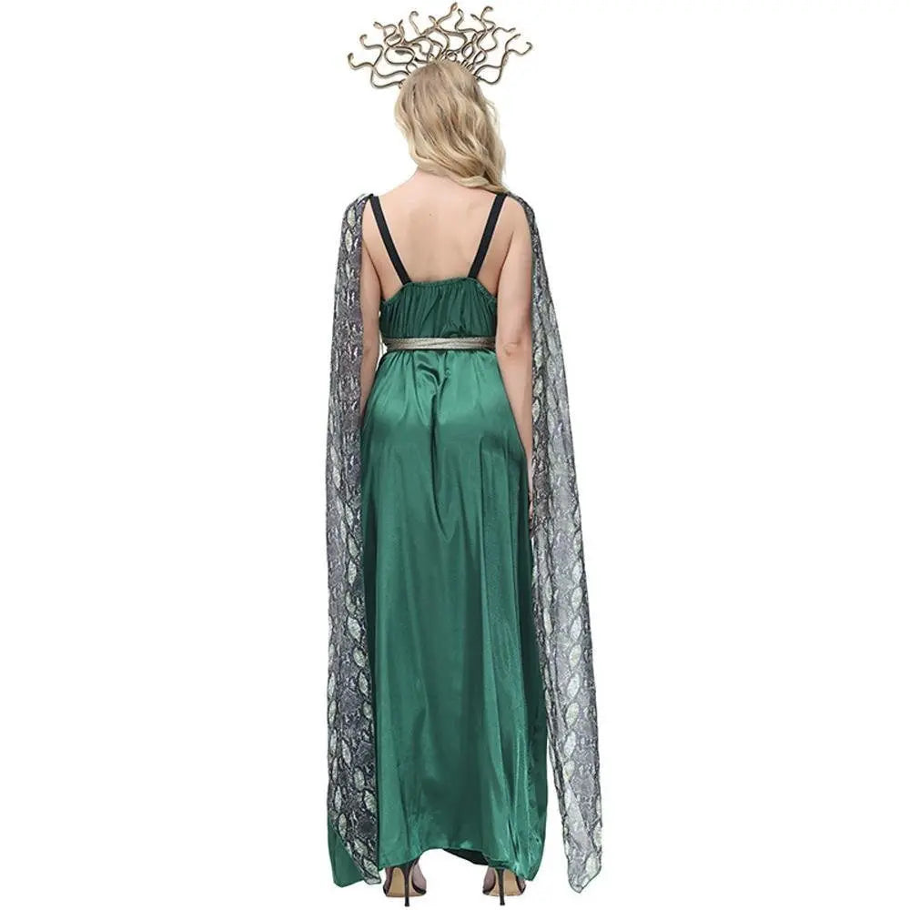 Dark green snake print slit dress mythical siren Medusa dress Halloween Costumes for adult - Pajamasbuy