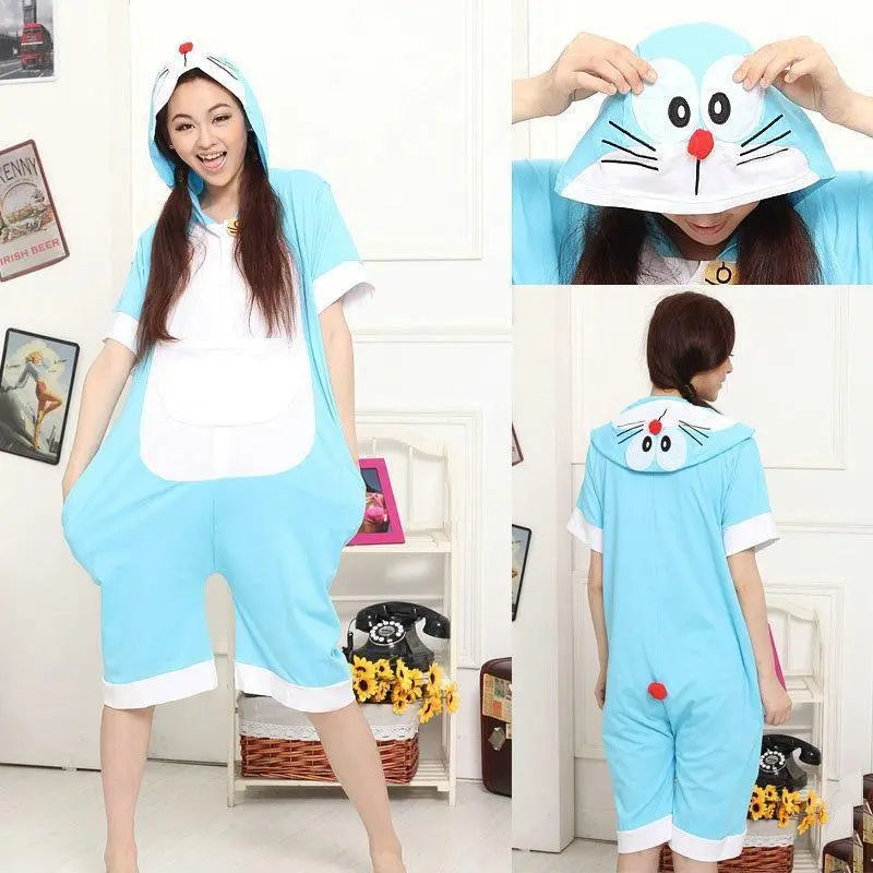 Doraemon Cat Pajamas Onesie Kigurumi Short Sleeve Costume - Pajamasbuy