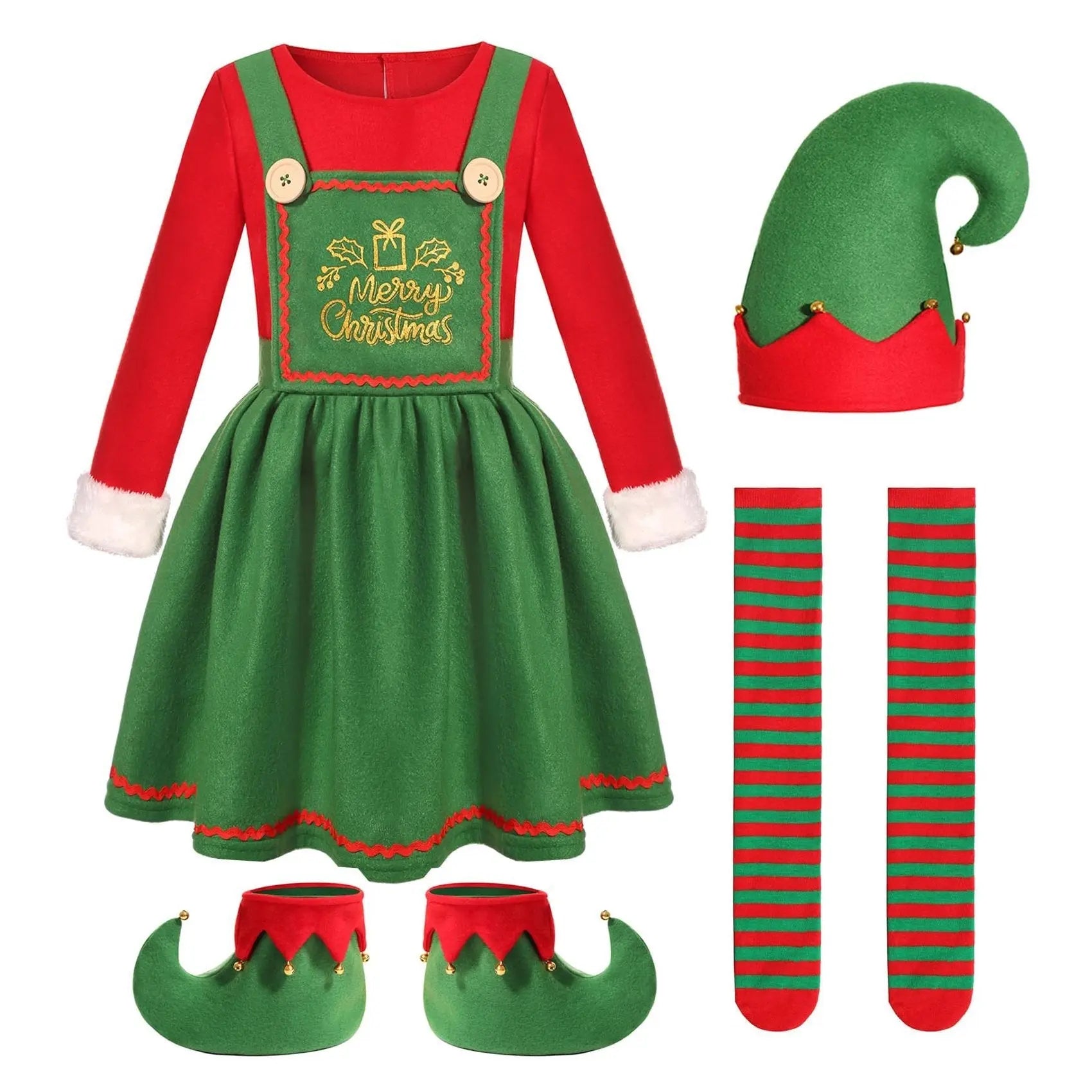 Elf Costume for Girls Boy Kids Christmas Party Dress Outfit - Pajamasbuy