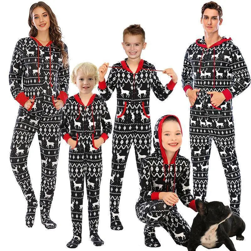 Elk Christmas Printed Onesies Family Matching Pajamas Set Sleepwear Even socks - Pajamasbuy