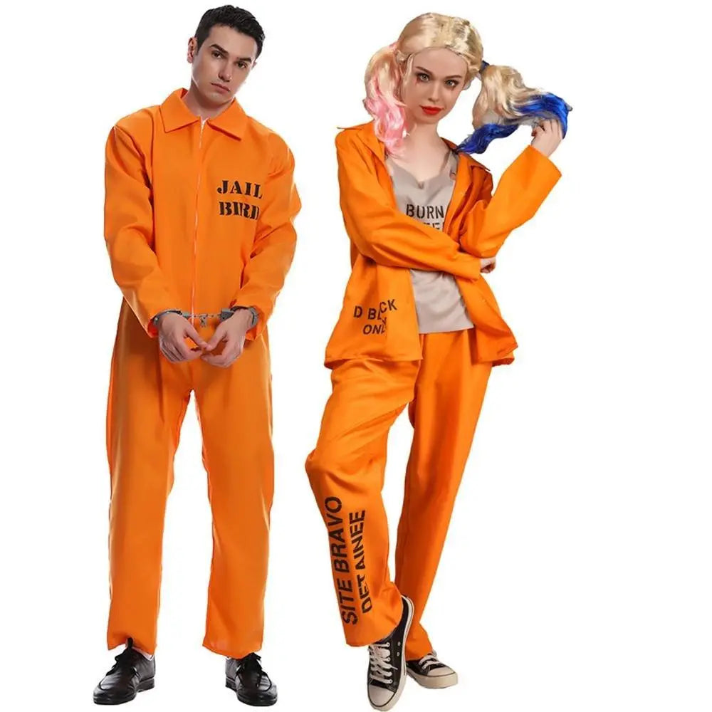 Escaped Prisoner Costume Cosplay Party Jumpsuit Uniform Suit Halloween For Men Women - Pajamasbuy