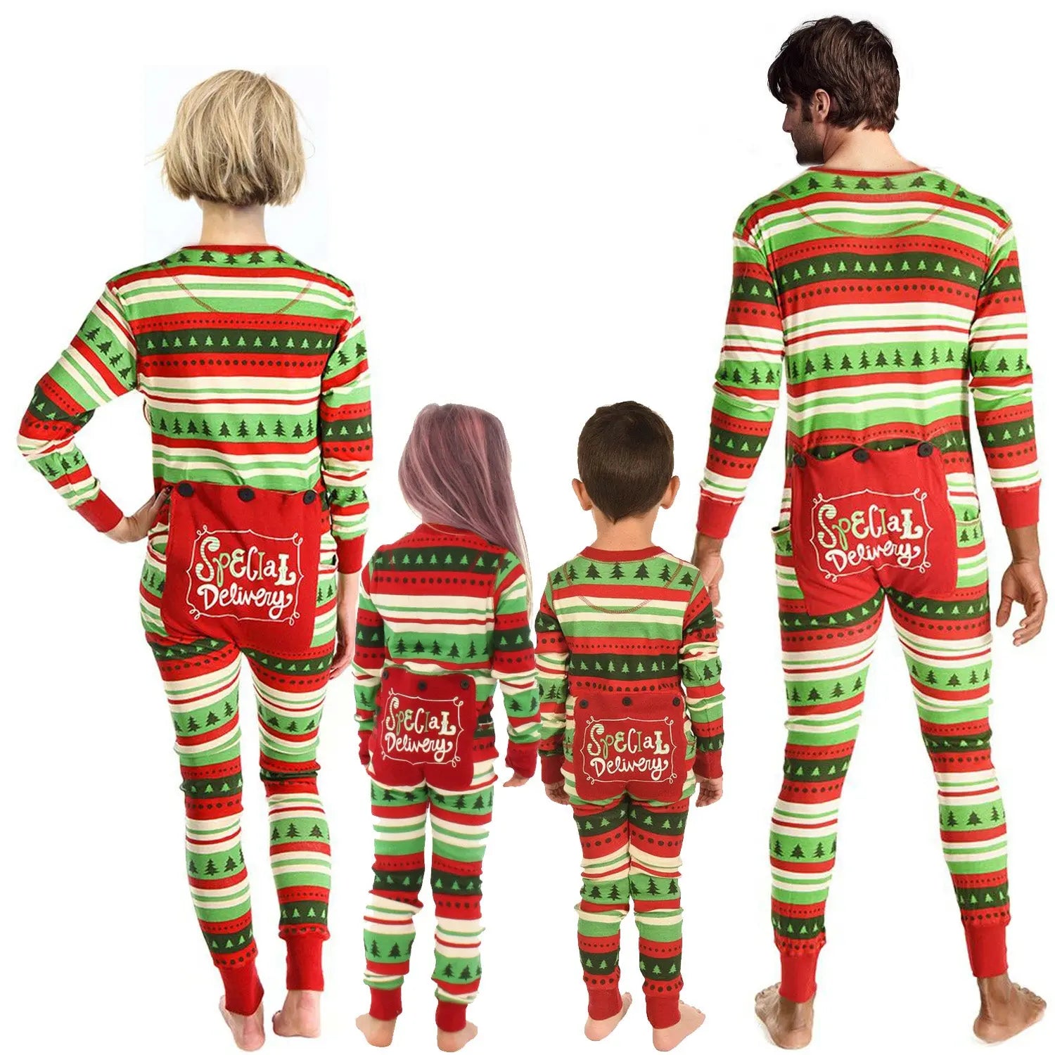 Family Christmas Matching Pajamas Jumpsuit with Fun Patch On Butt for Adults Kids and Babies| Pajamasbuy