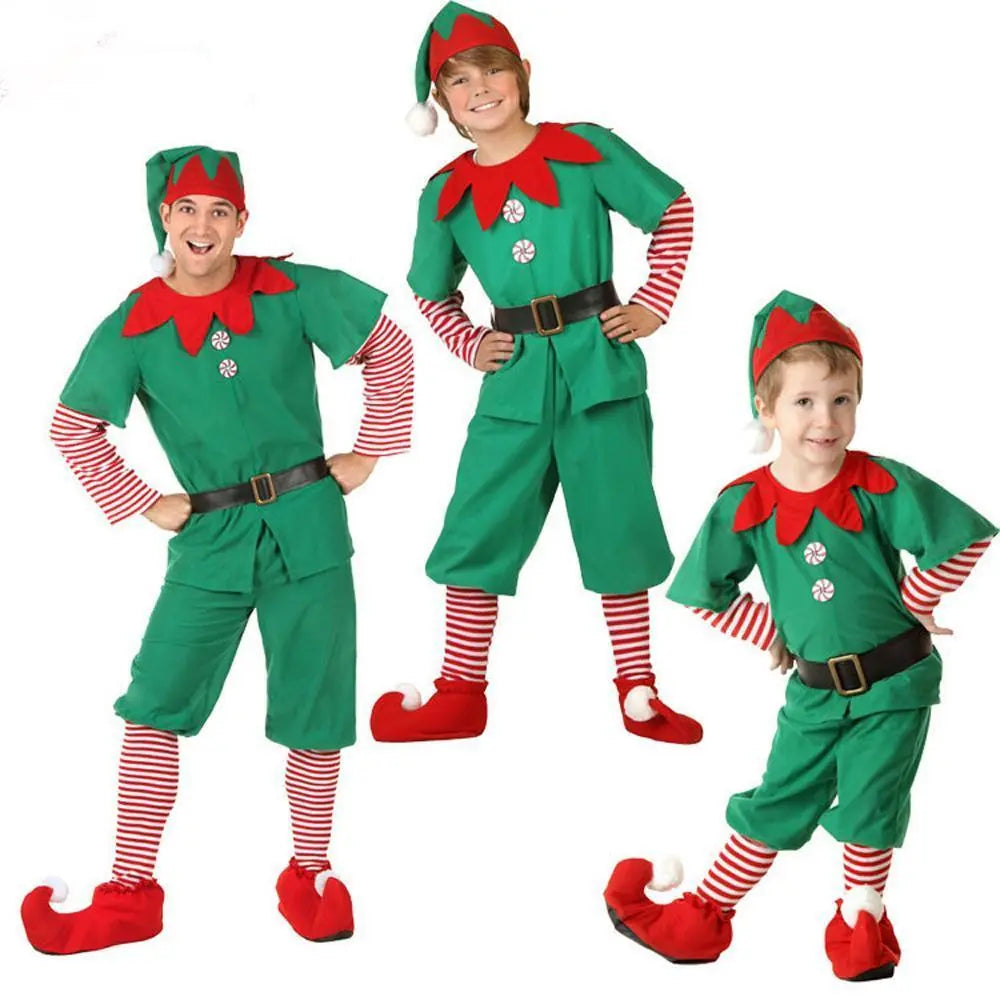 Family Matching Costume Christmas Suit Green Elf Santa Claus Outfits - Pajamasbuy