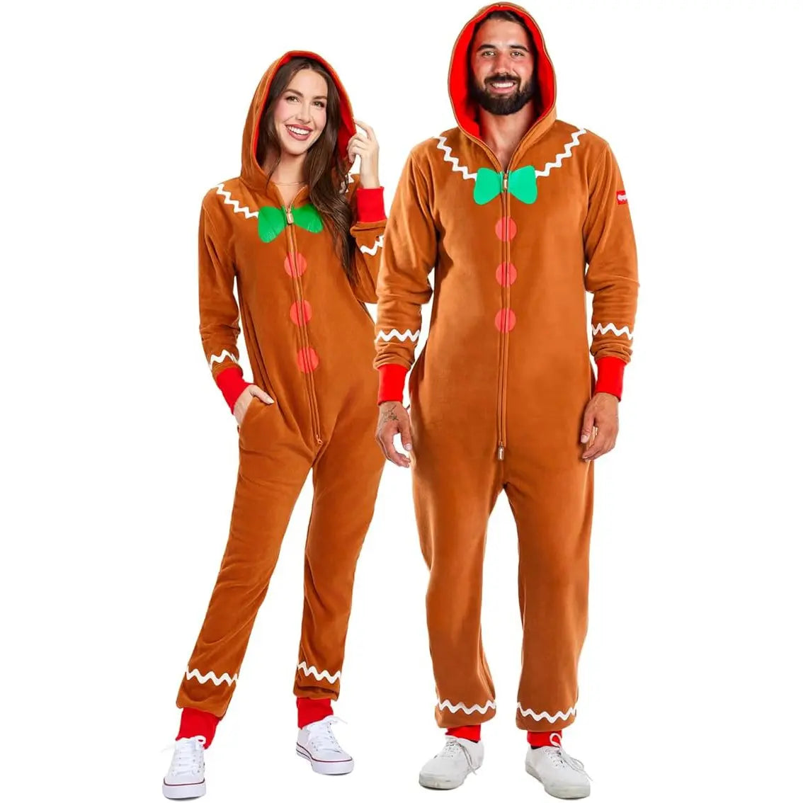 Gingerbread Christmas Family Matching Hooded Velvet Pajamas Jumpsuit Adults Kids|?PajmasBuy