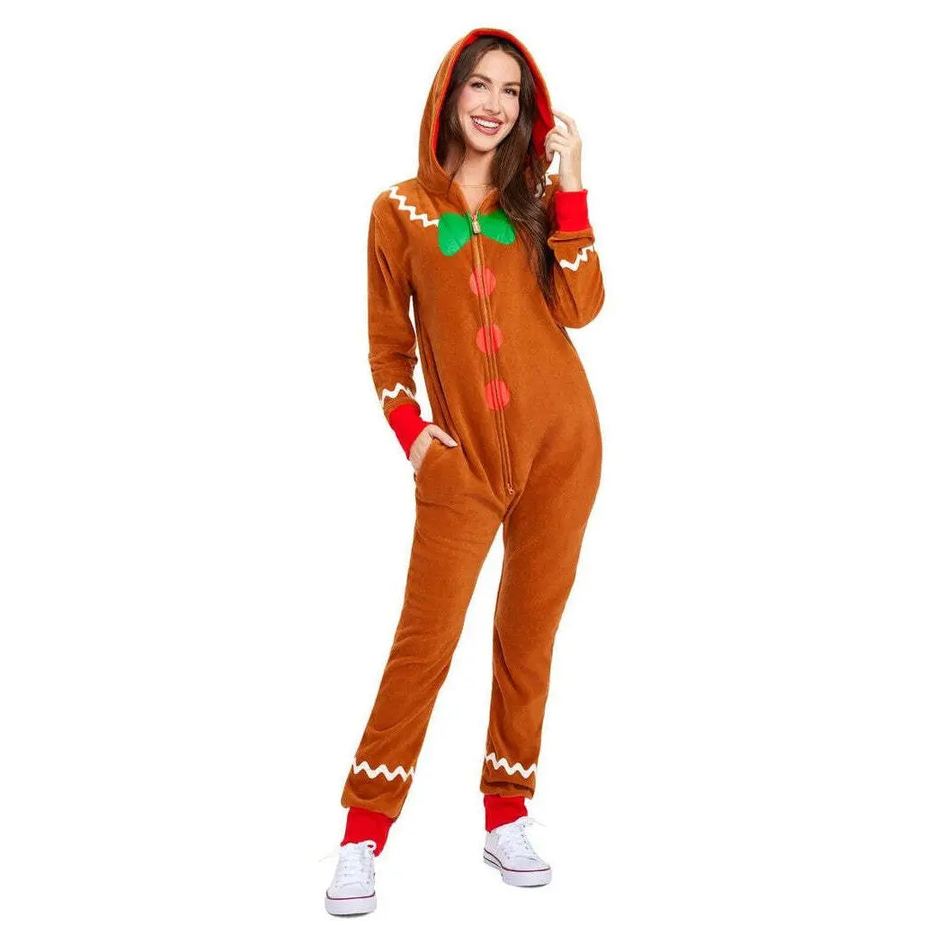 Gingerbread Christmas Family Matching Hooded Velvet Pajamas Jumpsuit Adults Kids| PajmasBuy