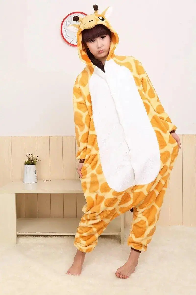 Giraffe Onesie Hoodie Pajamas Fleece Animal Costume Kigurumi - Pajamasbuy