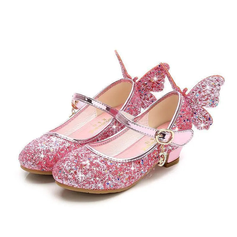 Girls Glitter Butterfly Mary Jane Flats With Mini Heels Dress Shoes - Pajamasbuy