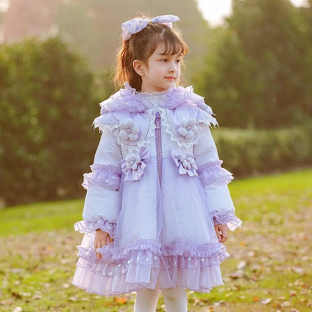 Girls' Lolita white duck down light dreamy and cute lace edge warm down jacket - Pajamasbuy