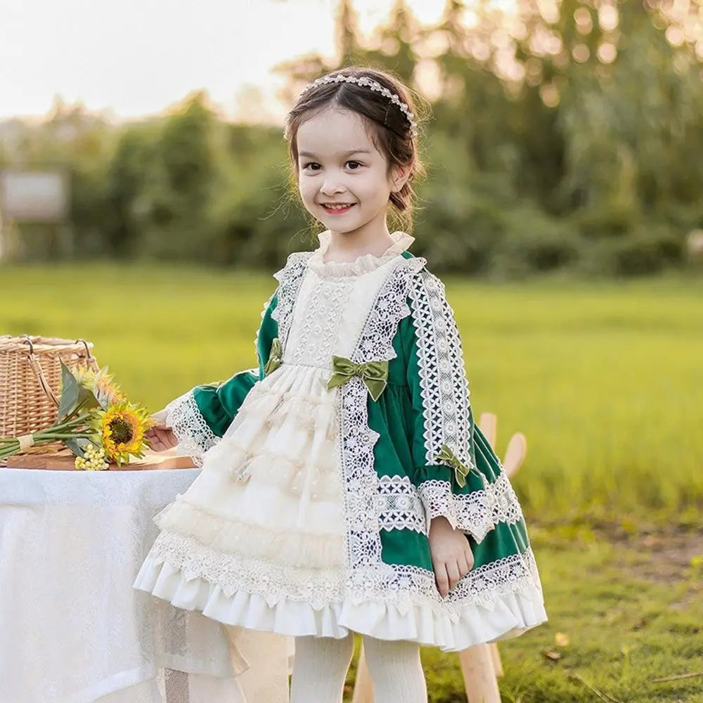 Green Girls Lolita Dress Children's Princess Dresses Velvet Tutu Skirts Costumes Party - Pajamasbuy