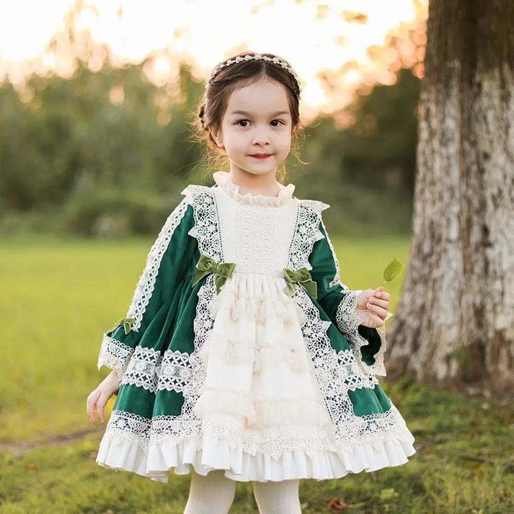 Green Girls Lolita Dress Children's Princess Dresses Velvet Tutu Skirts Costumes Party - Pajamasbuy