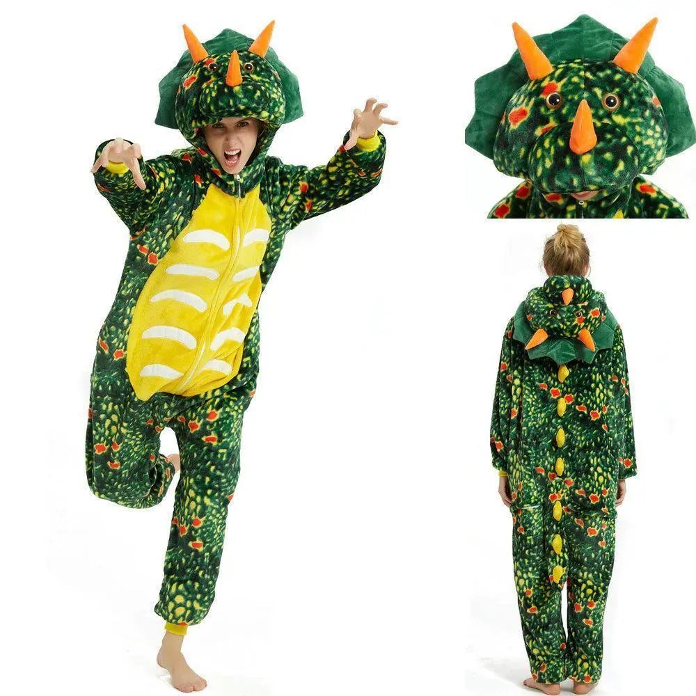 Green Triceratops Dragon Adult Kids Kigurumi Onesies Pajamas Costume - Pajamasbuy