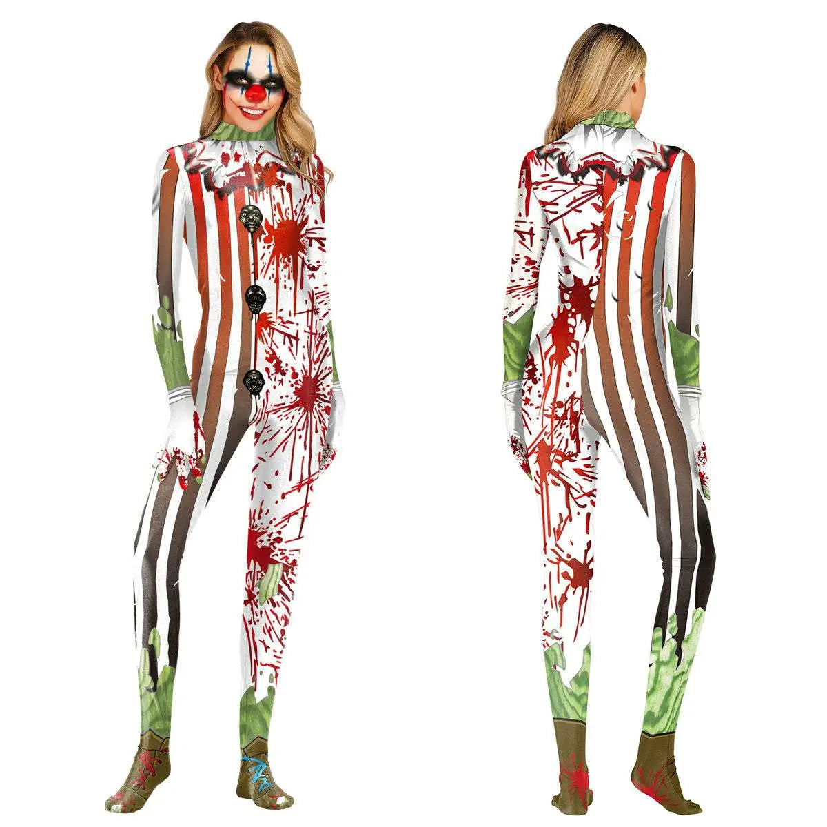 Halloween Masquerade Elastic Clown Cosplay Costume Polyester Bodysuit - Pajamasbuy