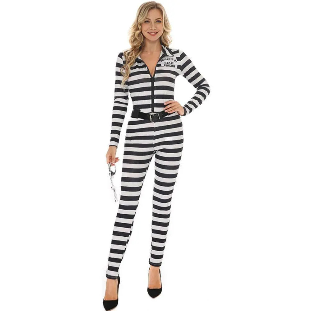 Halloween woman black and white striped prisoner costume - Pajamasbuy